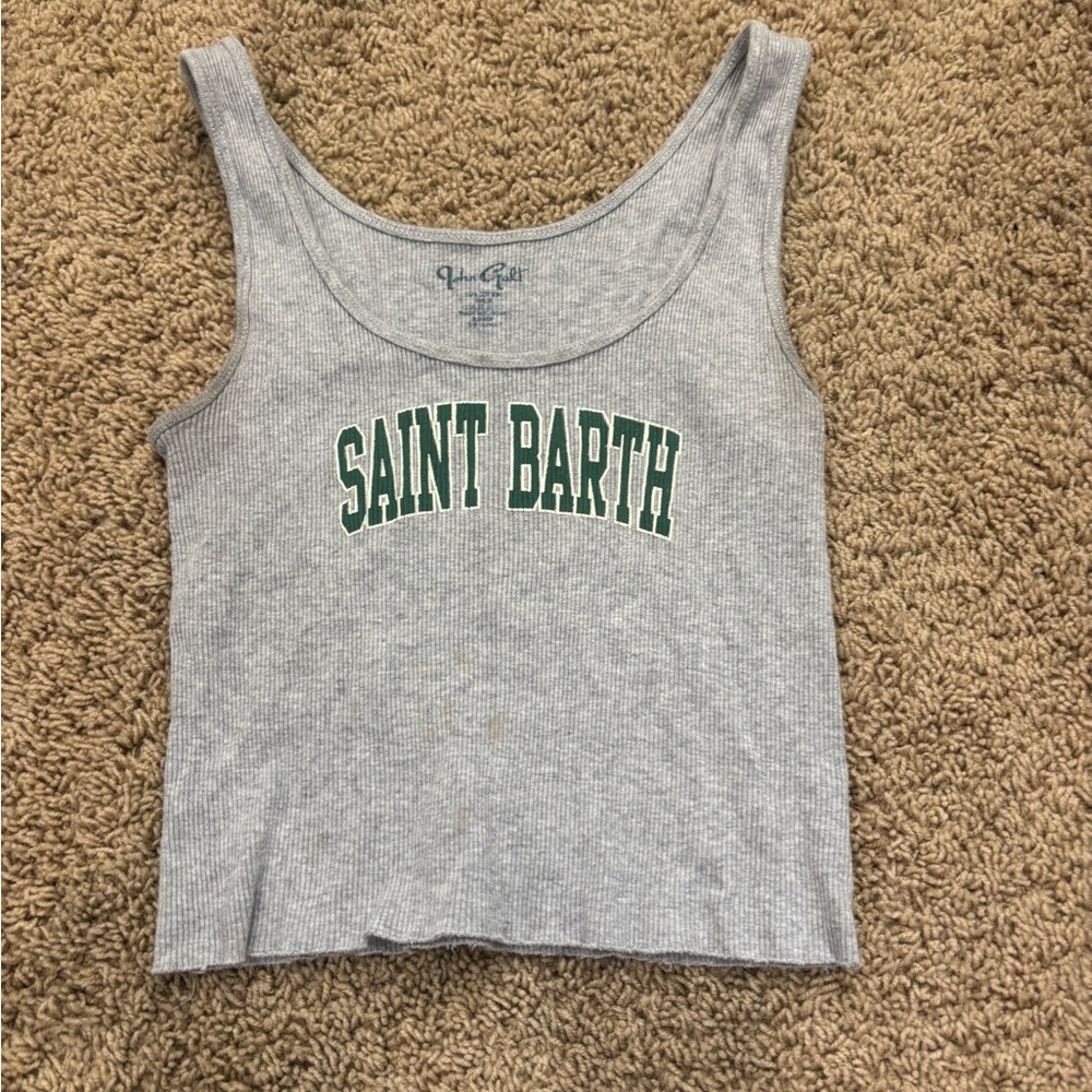Brandy Melville Gray Ribbed Tank with Green Text
